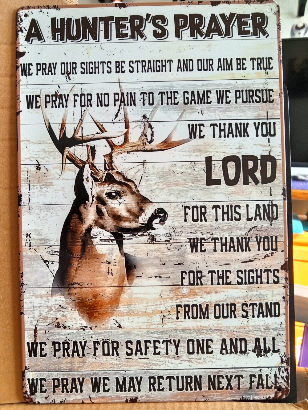 A Hunter's Prayer Metal Wall Sign - Brown & White